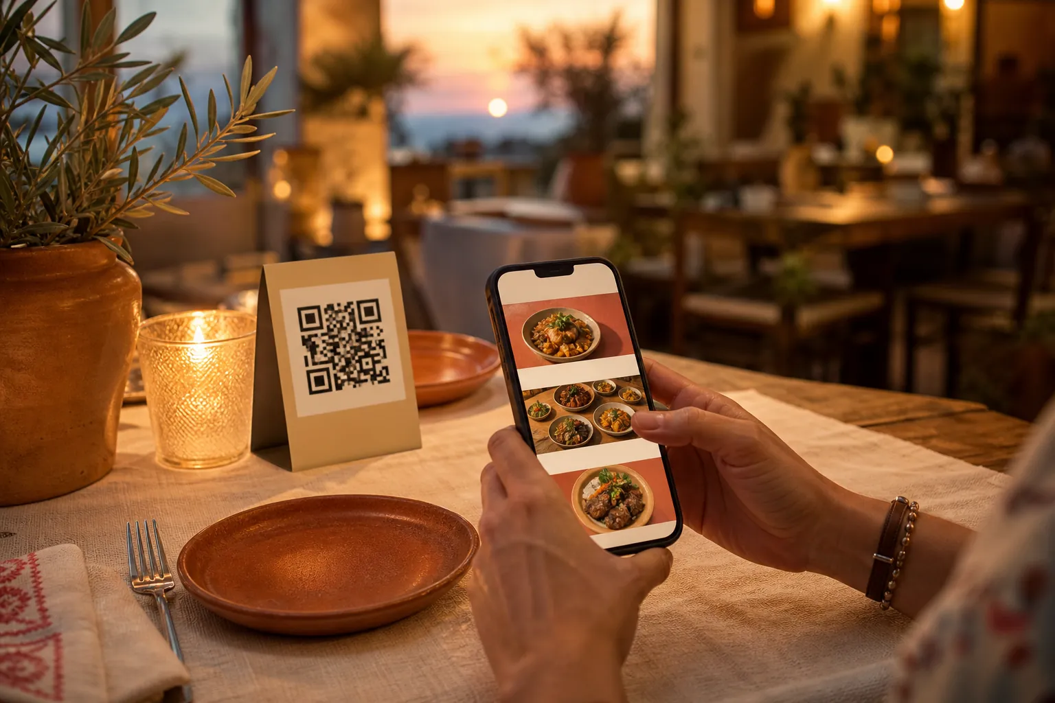 Comensal escaneando el código QR de la mesa